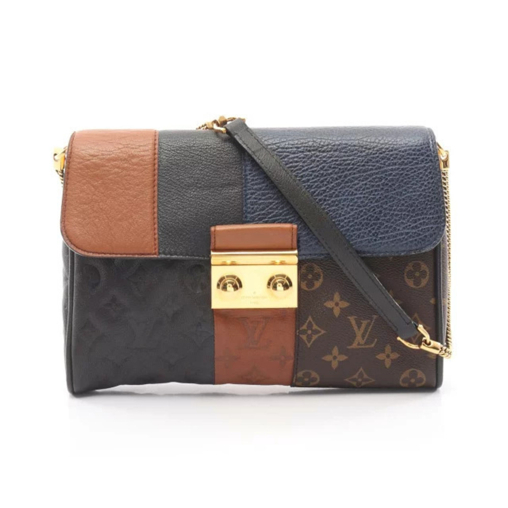 Louis Vuitton Block Spochette Shoulder Bag Leather Brown Multicolor